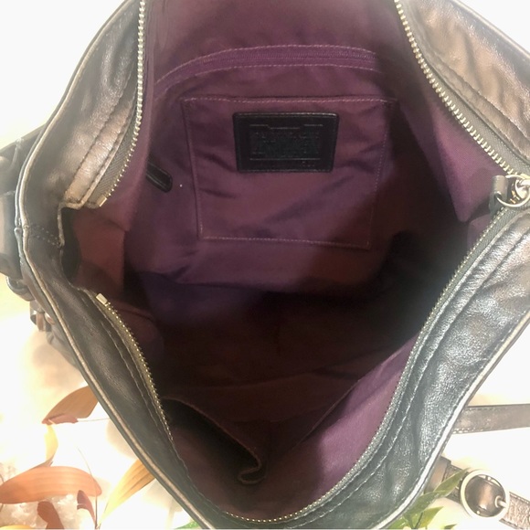 Coach 100% genuine leather silver convertible Large shoulder Bag crossbody hobo - Picture 5 of 13